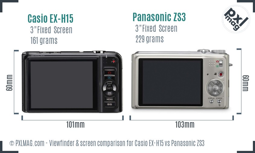 Casio EX-H15 vs Panasonic ZS3 Screen and Viewfinder comparison