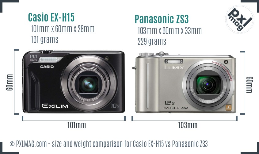 Casio EX-H15 vs Panasonic ZS3 size comparison Casio EX-H15 vs Panasonic ZS3 size comparison