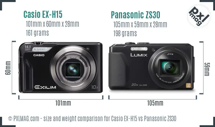 Casio EX-H15 vs Panasonic ZS30 size comparison