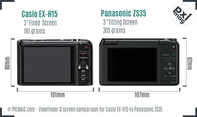 Casio EX-H15 vs Panasonic ZS35 Screen and Viewfinder comparison