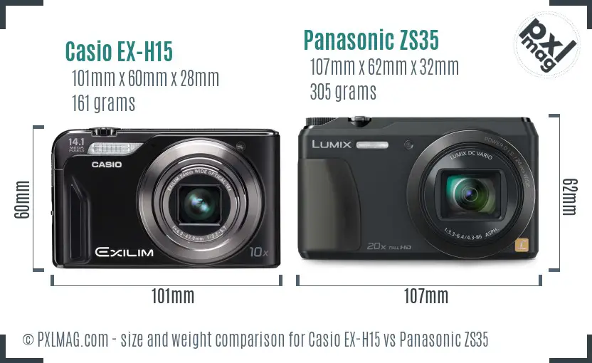 Casio EX-H15 vs Panasonic ZS35 size comparison