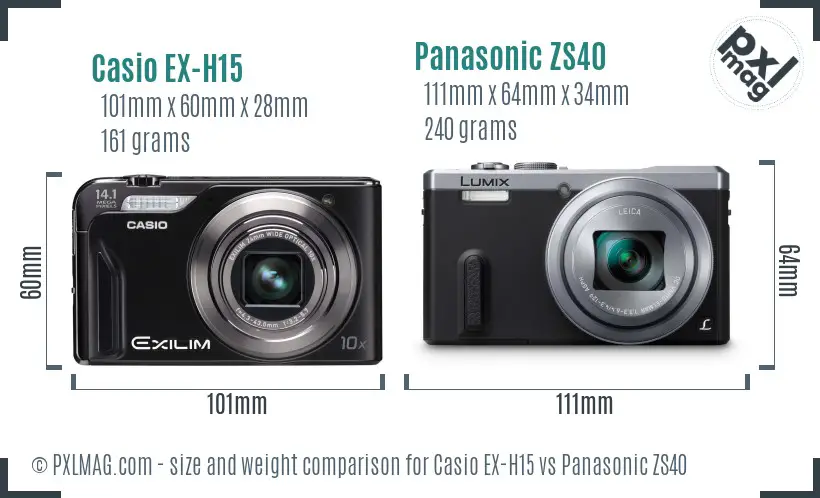 Casio EX-H15 vs Panasonic ZS40 size comparison