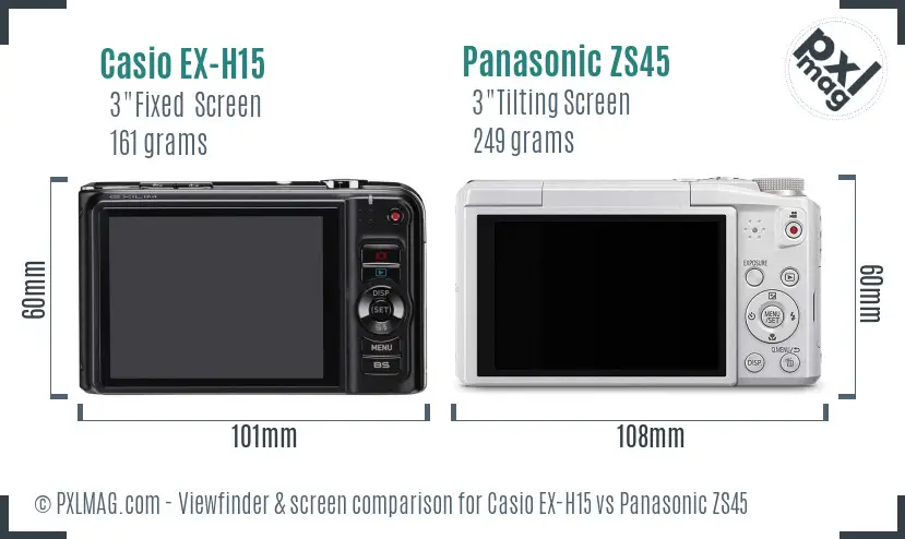 Casio EX-H15 vs Panasonic ZS45 Screen and Viewfinder comparison Casio EX-H15 vs Panasonic ZS45 Screen and Viewfinder comparison