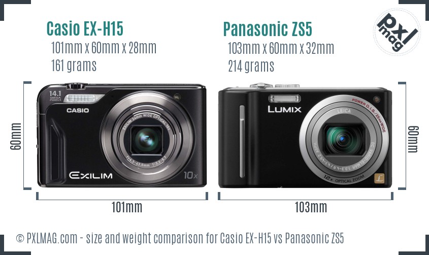 Casio EX-H15 vs Panasonic ZS5 size comparison