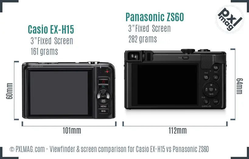 Casio EX-H15 vs Panasonic ZS60 Screen and Viewfinder comparison Casio EX-H15 vs Panasonic ZS60 Screen and Viewfinder comparison
