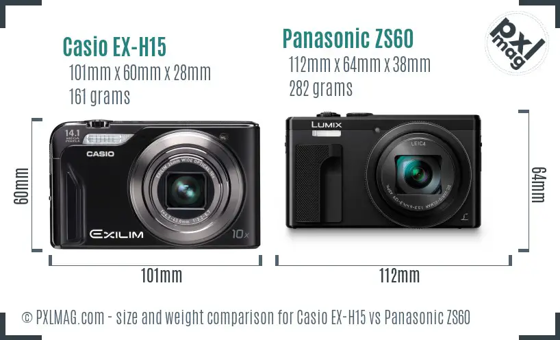 Casio EX-H15 vs Panasonic ZS60 size comparison Casio EX-H15 vs Panasonic ZS60 size comparison