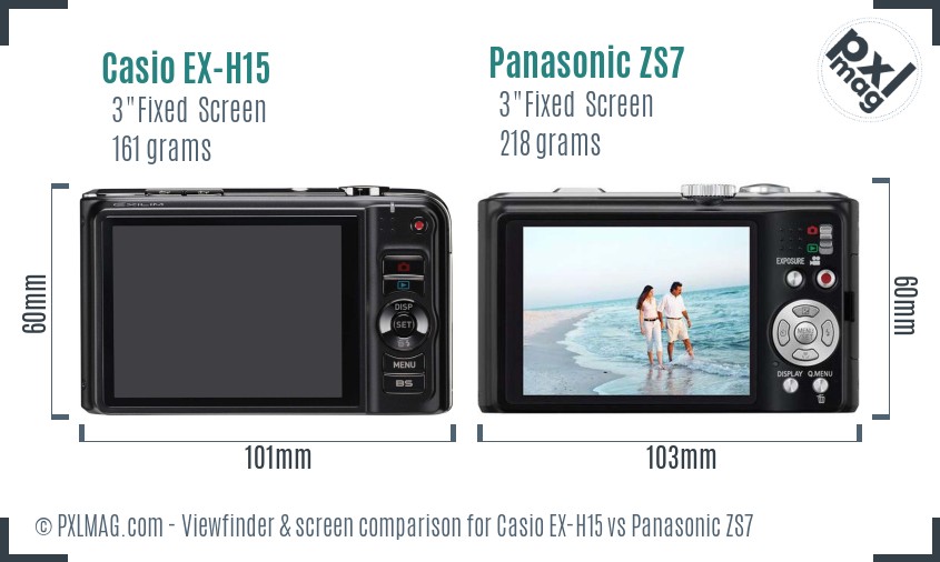 Casio EX-H15 vs Panasonic ZS7 Screen and Viewfinder comparison