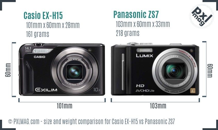 Casio EX-H15 vs Panasonic ZS7 size comparison