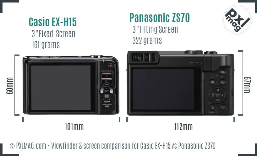 Casio EX-H15 vs Panasonic ZS70 Screen and Viewfinder comparison Casio EX-H15 vs Panasonic ZS70 Screen and Viewfinder comparison