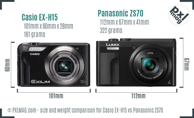 Casio EX-H15 vs Panasonic ZS70 size comparison Casio EX-H15 vs Panasonic ZS70 size comparison