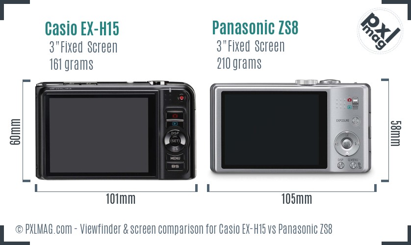 Casio EX-H15 vs Panasonic ZS8 Screen and Viewfinder comparison