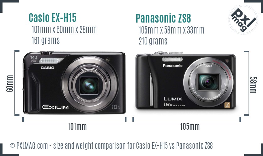 Casio EX-H15 vs Panasonic ZS8 size comparison