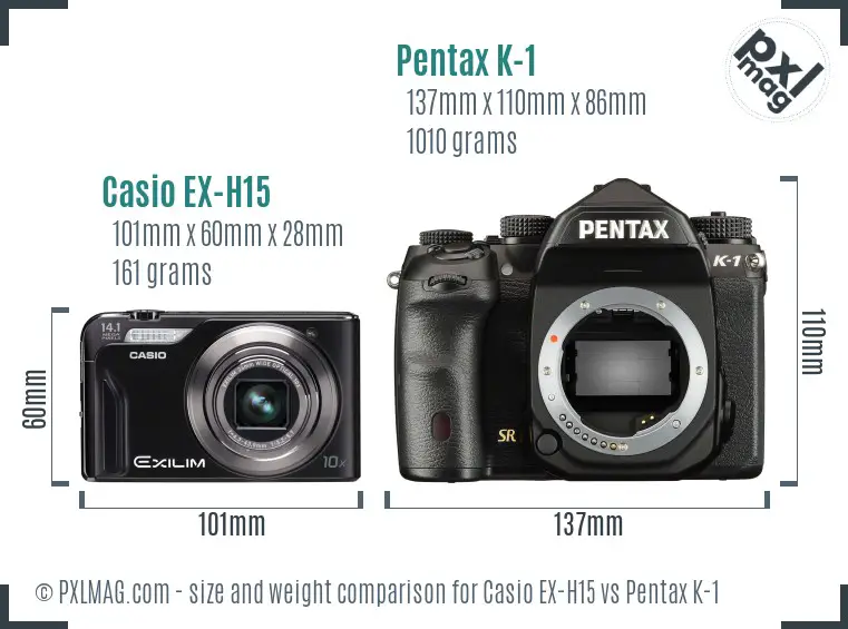 Casio EX-H15 vs Pentax K-1 size comparison