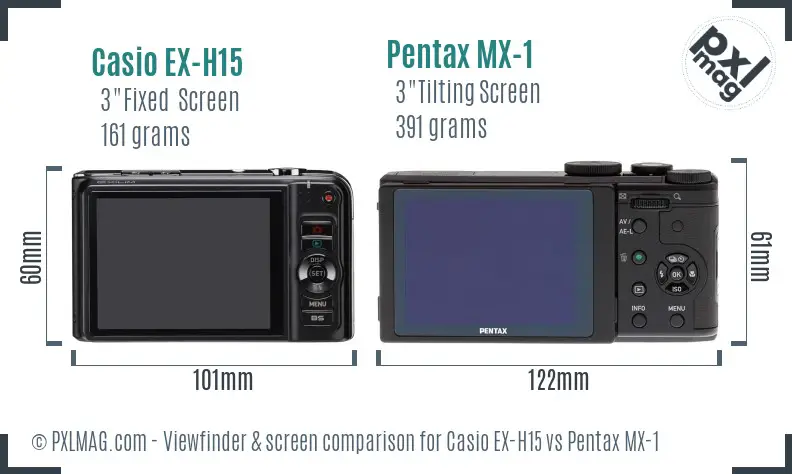 Casio EX-H15 vs Pentax MX-1 Screen and Viewfinder comparison