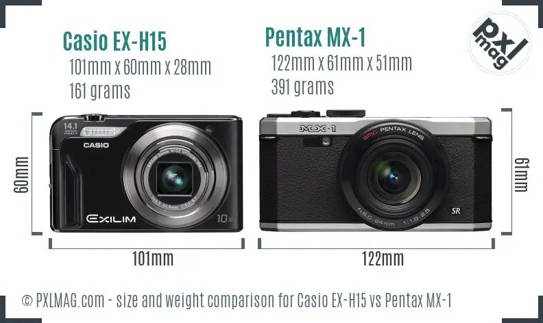 Casio EX-H15 vs Pentax MX-1 size comparison
