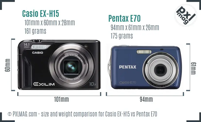 Casio EX-H15 vs Pentax E70 size comparison