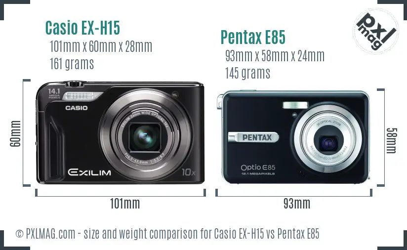 Casio EX-H15 vs Pentax E85 size comparison