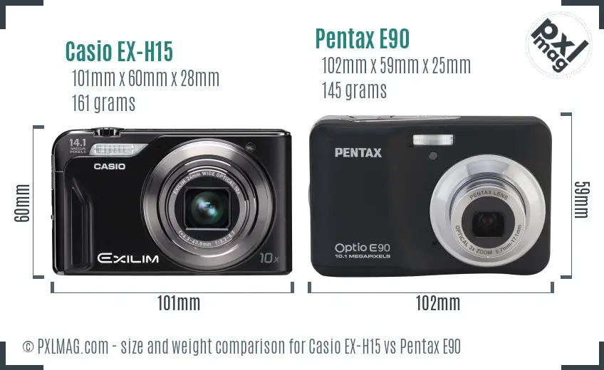 Casio EX-H15 vs Pentax E90 size comparison Casio EX-H15 vs Pentax E90 size comparison