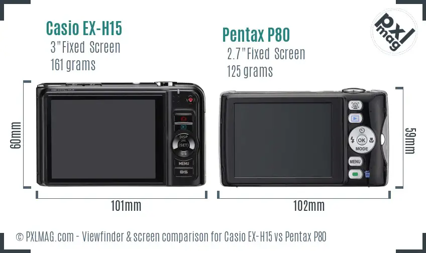 Casio EX-H15 vs Pentax P80 Screen and Viewfinder comparison