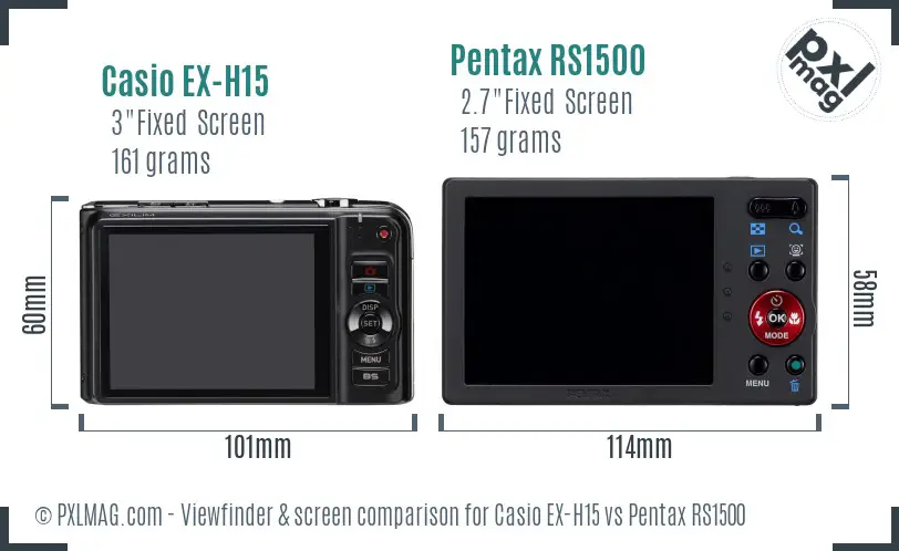 Casio EX-H15 vs Pentax RS1500 Screen and Viewfinder comparison