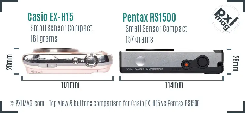 Casio EX-H15 vs Pentax RS1500 top view buttons comparison