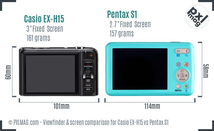 Casio EX-H15 vs Pentax S1 Screen and Viewfinder comparison