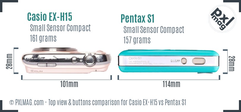 Casio EX-H15 vs Pentax S1 top view buttons comparison