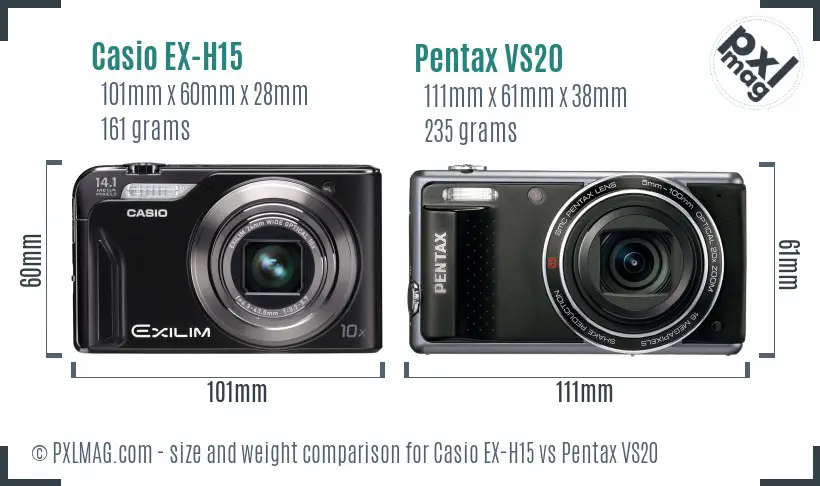Casio EX-H15 vs Pentax VS20 size comparison Casio EX-H15 vs Pentax VS20 size comparison