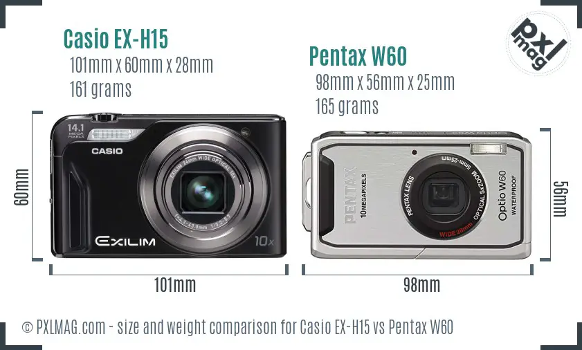 Casio EX-H15 vs Pentax W60 size comparison