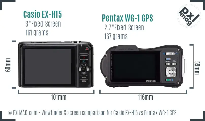Casio EX-H15 vs Pentax WG-1 GPS Screen and Viewfinder comparison