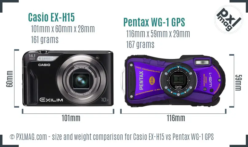 Casio EX-H15 vs Pentax WG-1 GPS size comparison