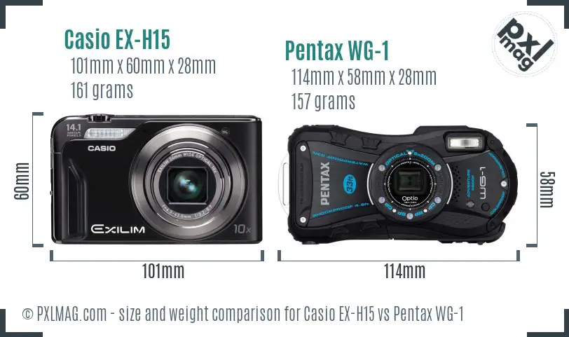 Casio EX-H15 vs Pentax WG-1 size comparison