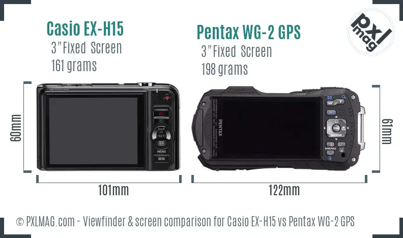 Casio EX-H15 vs Pentax WG-2 GPS Screen and Viewfinder comparison