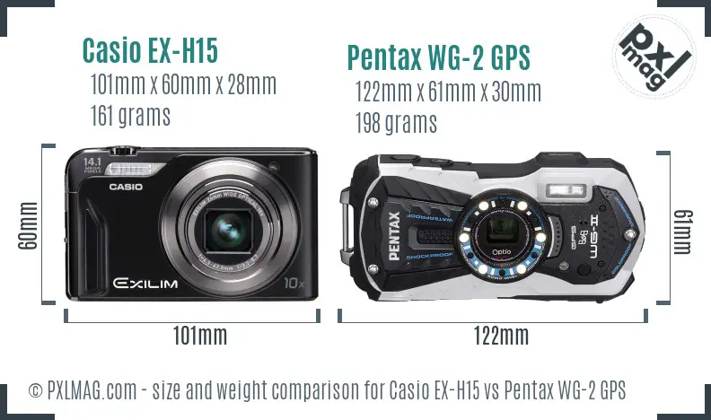 Casio EX-H15 vs Pentax WG-2 GPS size comparison