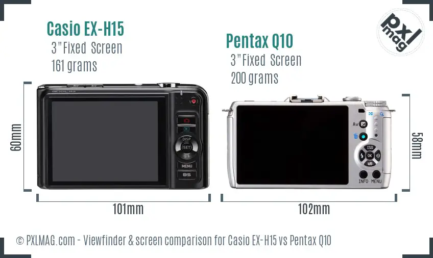 Casio EX-H15 vs Pentax Q10 Screen and Viewfinder comparison