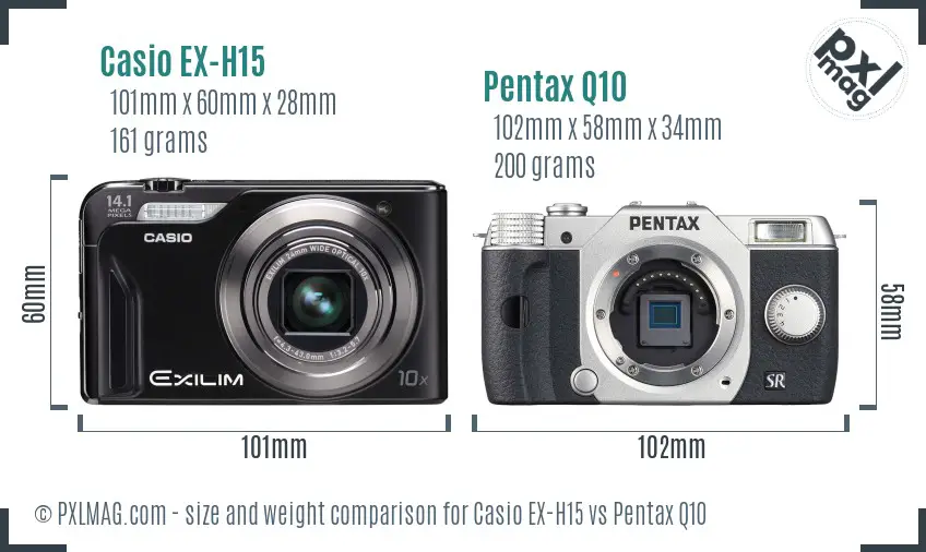 Casio EX-H15 vs Pentax Q10 size comparison