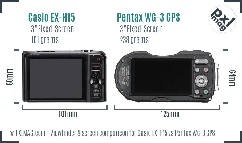 Casio EX-H15 vs Pentax WG-3 GPS Screen and Viewfinder comparison Casio EX-H15 vs Pentax WG-3 GPS Screen and Viewfinder comparison