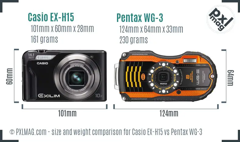 Casio EX-H15 vs Pentax WG-3 size comparison