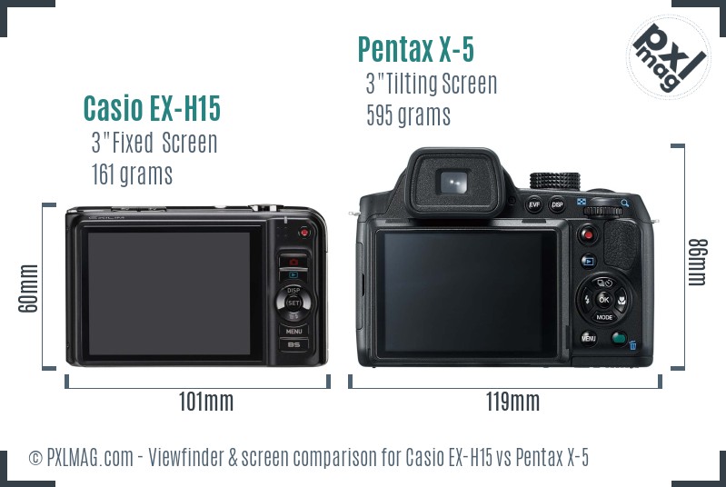 Casio EX-H15 vs Pentax X-5 Screen and Viewfinder comparison