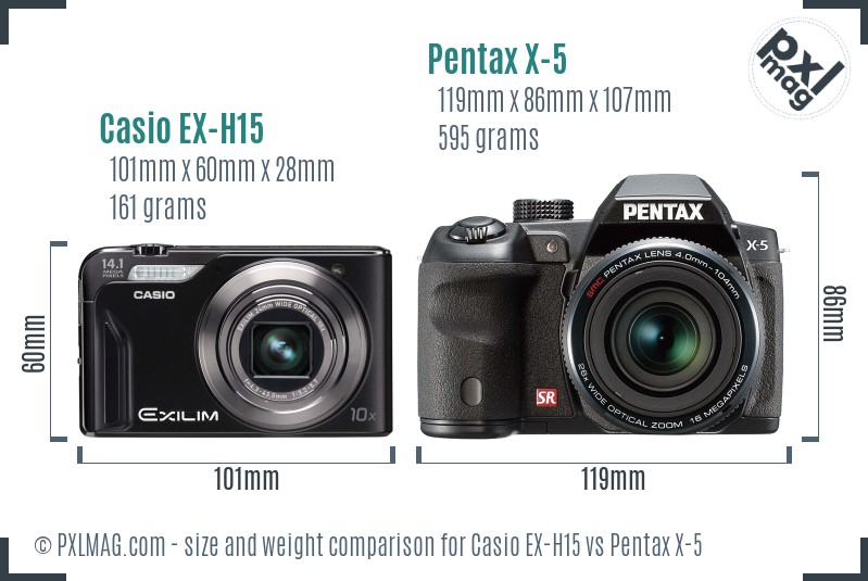 Casio EX-H15 vs Pentax X-5 size comparison