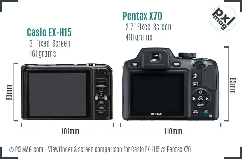 Casio EX-H15 vs Pentax X70 Screen and Viewfinder comparison