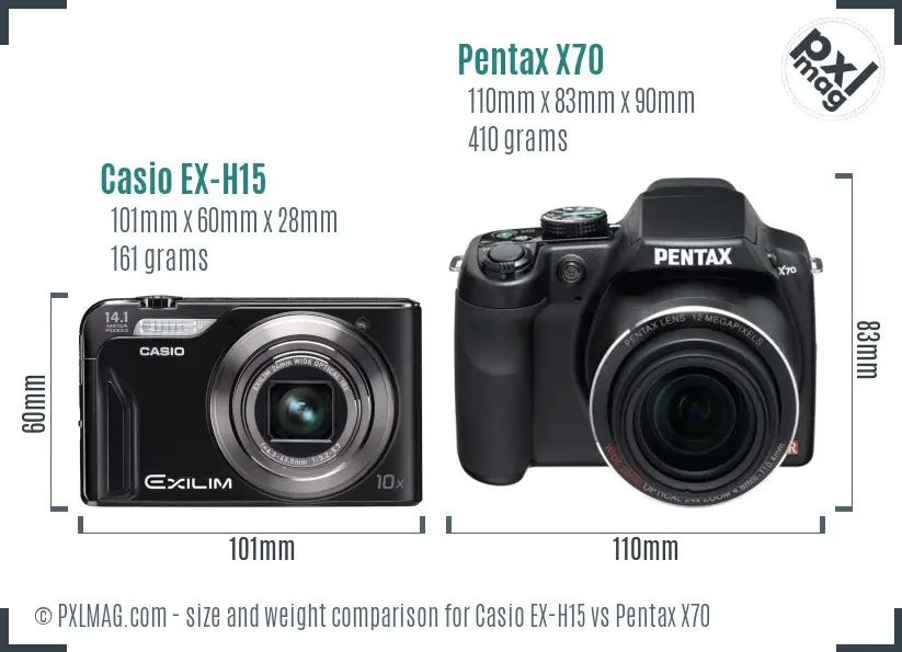 Casio EX-H15 vs Pentax X70 size comparison