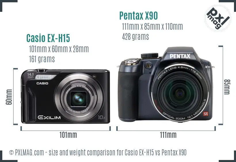 Casio EX-H15 vs Pentax X90 size comparison