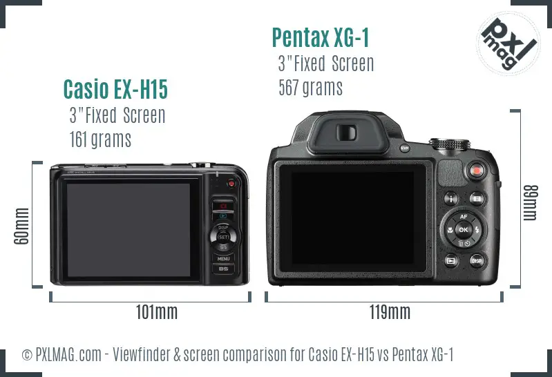 Casio EX-H15 vs Pentax XG-1 Screen and Viewfinder comparison