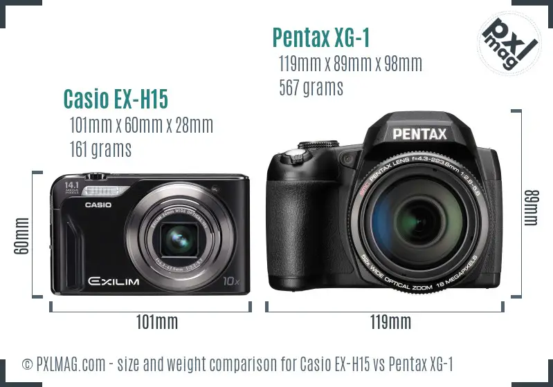 Casio EX-H15 vs Pentax XG-1 size comparison