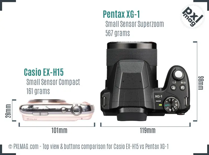 Casio EX-H15 vs Pentax XG-1 top view buttons comparison