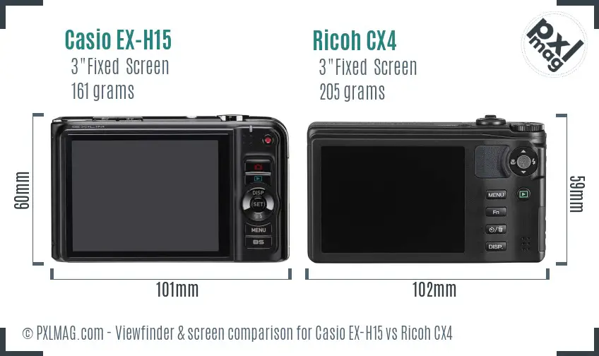 Casio EX-H15 vs Ricoh CX4 Screen and Viewfinder comparison Casio EX-H15 vs Ricoh CX4 Screen and Viewfinder comparison