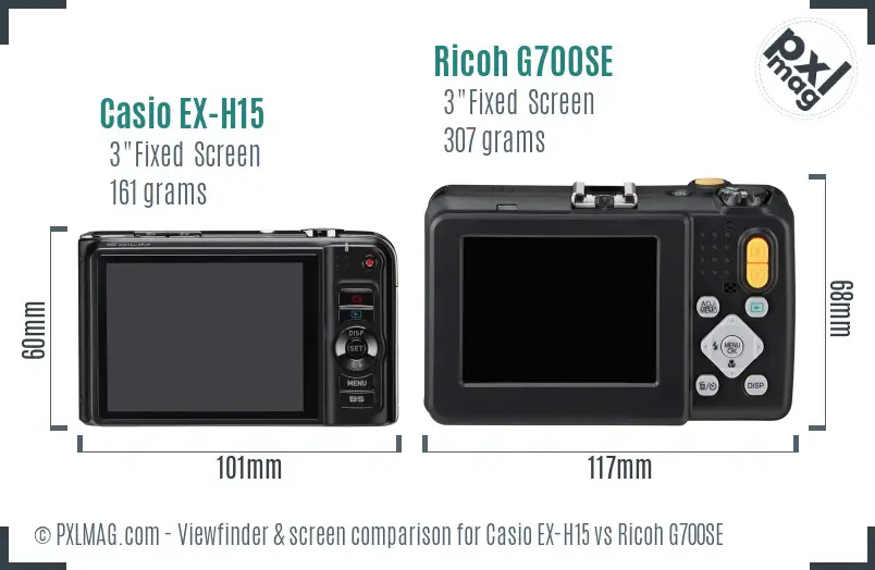 Casio EX-H15 vs Ricoh G700SE Screen and Viewfinder comparison