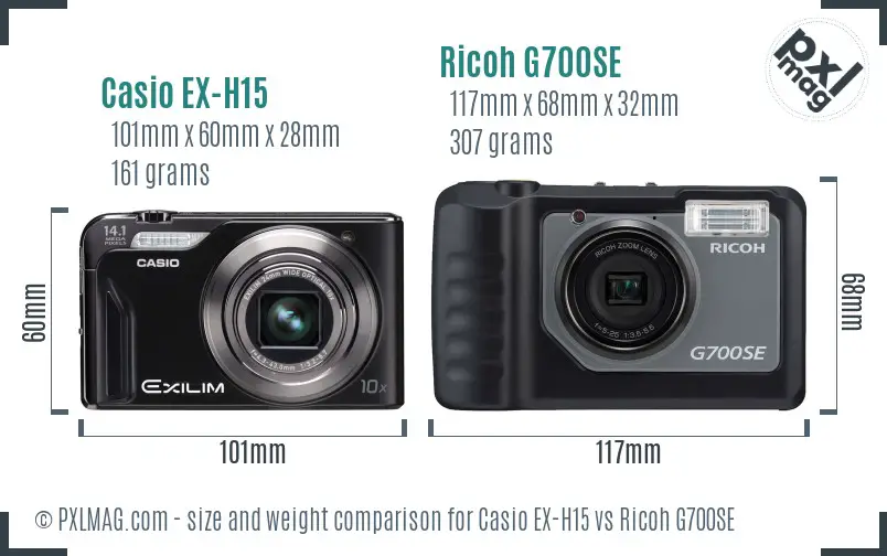 Casio EX-H15 vs Ricoh G700SE size comparison