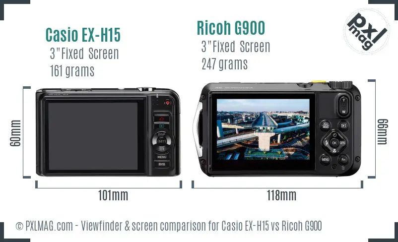 Casio EX-H15 vs Ricoh G900 Screen and Viewfinder comparison